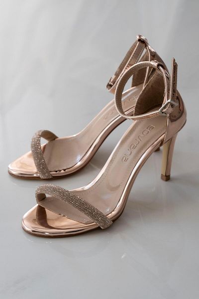 sovrana Single Strap Stone Heeled Shoes Rose Gold Mirror