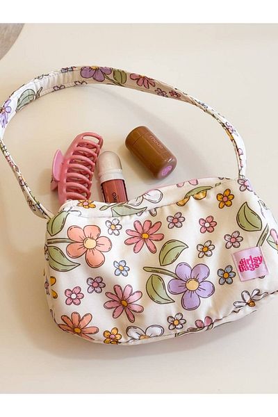 girlsybags Geantă de umăr galbenă pentru femei Geantă cu curea florală Geantă baghetă Geantă din pânză cu fermoar Galben unt