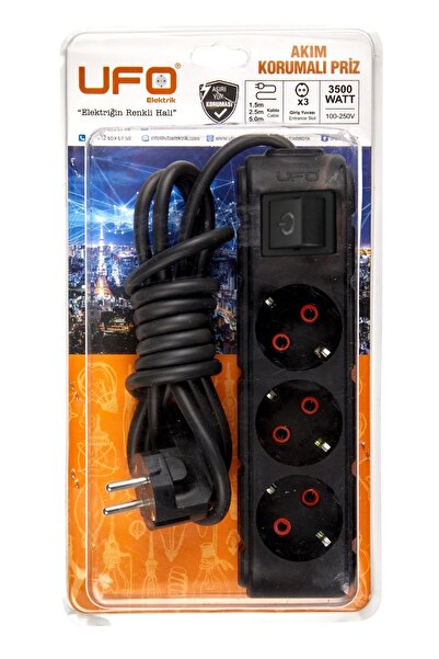 UFO Akım Korumalı Priz 5 Metre Siyah
