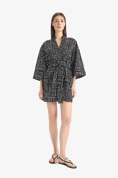 DeFacto Regular Fit Gemusterter Baumwoll-Kimono mit Gürtel-fall In Love D0453ax25sp