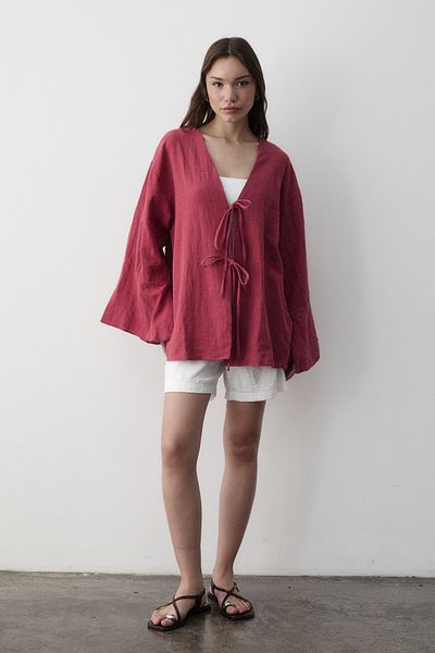 JASTE Women's Cherry Bat Sleeve Double Tie Kimono 100% Cotton