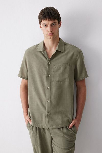 DeFacto Relax Fit Polo Collar Linen Look Summer Short Sleeve Shirt E1230Ax25Sm