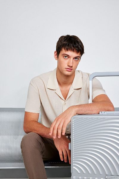 DeFacto Καλοκαιρινό κοντομάνικο πουκάμισο Relax Fit Polo Neck Linen Look E1230AX25SM