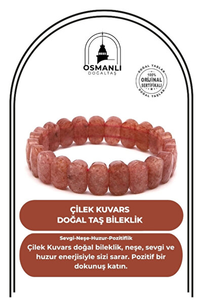 OSMANLI DOĞAL TAŞ Sertifikalı Çilek Kuvars Roleks Bileklik B326