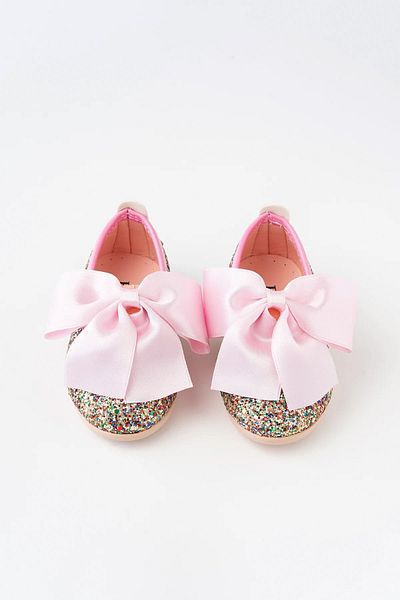 Mia Lui Marry Gloss Glitter Pantofi de balerină strălucitori și stilați pentru ocazii speciale, cu fundă mare din satin, pantofi pentru fete