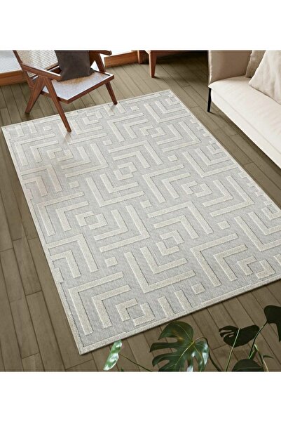 Dinarsu Grace 54100-261 | Modern Beyaz Bukle Halı | Salon, Hol, Mutfak ve Yat...