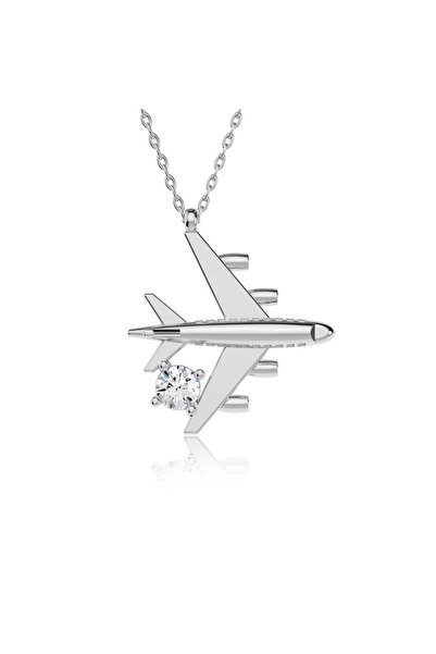 İNDİGO TAKI Tek Taşlı Uçak Gümüş Kolye