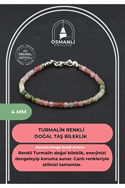 OSMANLI DOĞAL TAŞ سوار التورمالين الملون المعتمد 4 مم B157