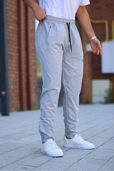 Mero Life Men's Light Gray Sweatpants with Zippered Legs Quality Parachute Fabric