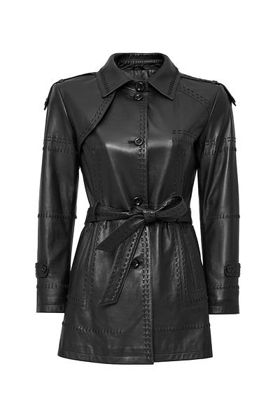 Derimod Annamaria Women's Black Belt Detail Regular Leather Trench Coat 24Wgd5246U4
