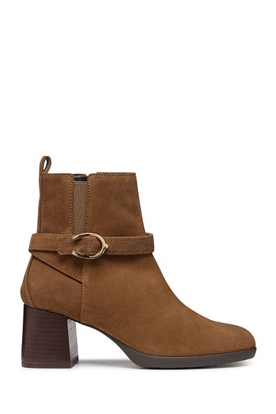 Geox Women's Tan Walk Pleasure Zippered Thick Heeled Suede Leather Boots D46Xba00022C6372