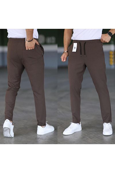 Mero Life Ανδρικό καφέ Slim Fit Παντελόνι Lycra Jogger με άνετη εφαρμογή με πλαϊνές τσέπες