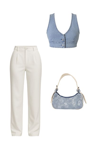 VAGGON Women's Mix Vest Pants Bag - Denim Verse V00002