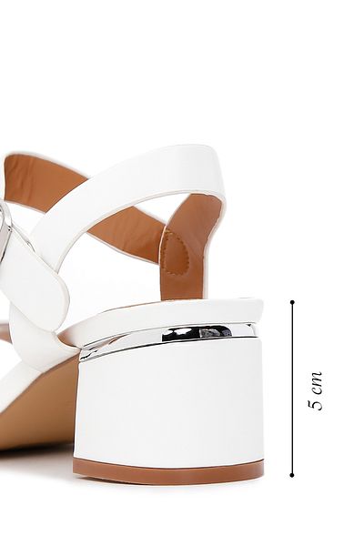 Derimod Women's White Ankle Strap Short Thick Heeled Shoes Sandals 25Sfe461918