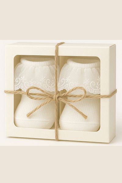 Limon Socks Girl's Cotton Lace Baby Socks (Set of 2 Boxed) Booties Socks
