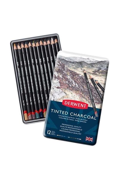 Derwent Tinted Charcoal Colored Charcoal Charcoal Set 12 Tin Box