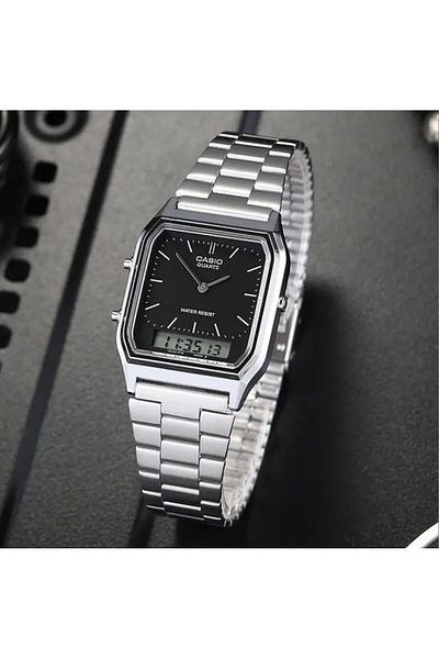 Casio ساعة كلاسيكية تناظرية رقمية بمينا أسود Aq-230a-1dmq