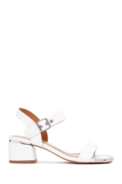Derimod Women's White Ankle Strap Short Thick Heeled Shoes Sandals 25Sfe461918