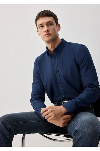 Mavi Πουκάμισο Easy-Iron Navy Blue Slim Fit 0211571 -70490