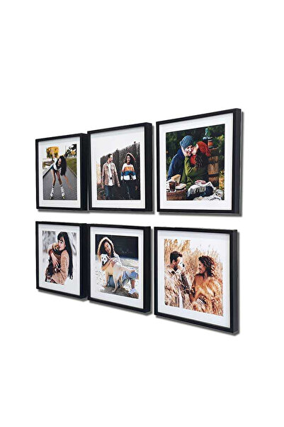 best hediye Yapışan Sök Tak Kare Siyah Çerçeve - Beyaz 6 lı Paket (baskılar d...