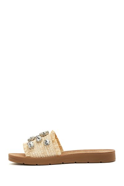 Derimod Women's Beige Stone Braided Slippers 25Sfe460514