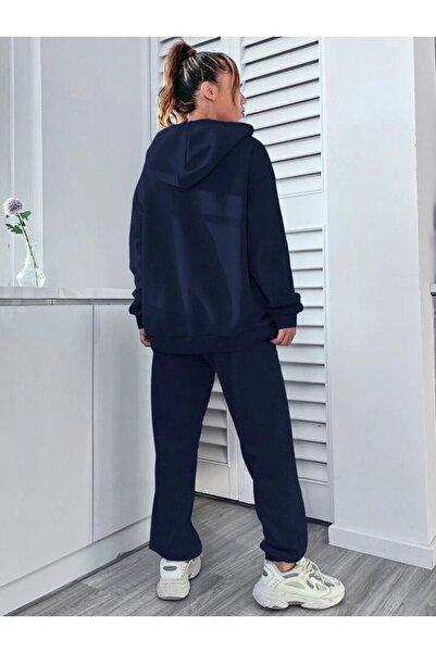 CLAYES West Coast αθλητική φόρμα Jogger - Navy Blue Printed Oversize Raster Hooded