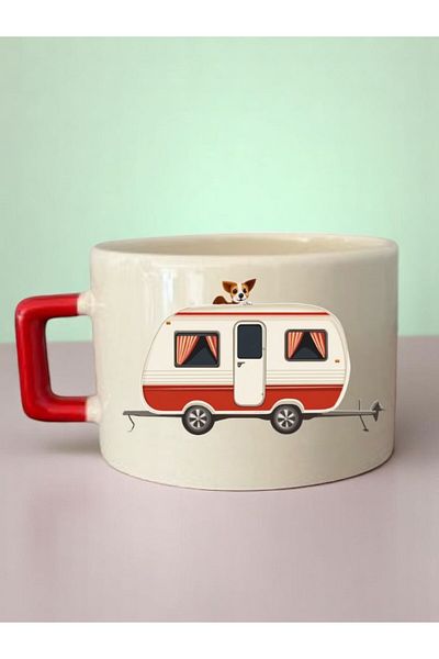 lili hediyelik Dog and Caravan Printed 3-Piece Coffee Cup Ceramic Gift Mug Cup