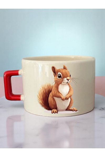 lili hediyelik Squirrel Printed 3-Piece Coffee Cup Ceramic Gift Mug Cup