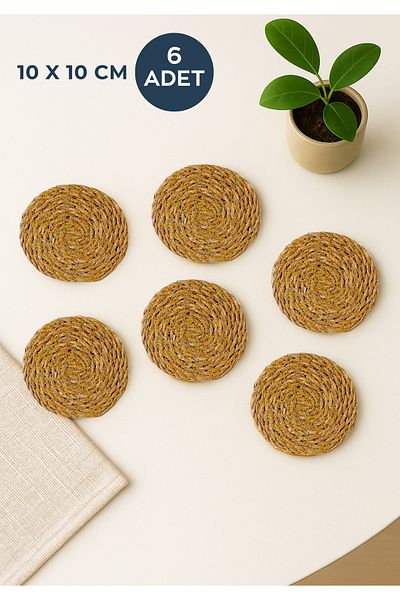 HOMİNG Homing Handmade Straw Coasters 6 Pieces