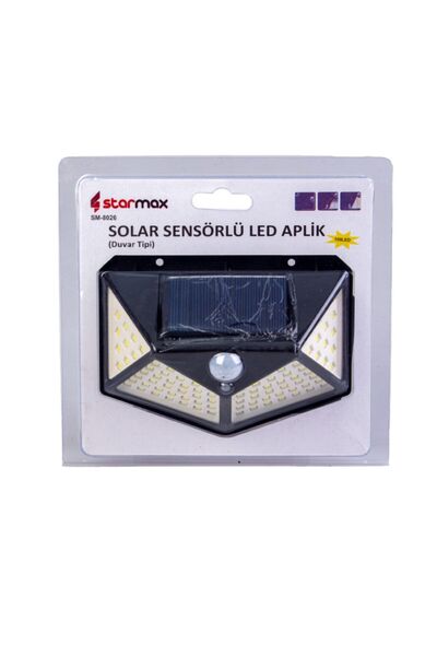 Starmax Duvar Tipi Solar Led Aplik Sensörlü 100 Led 4 Yönlü Aydınlatma Sm8026