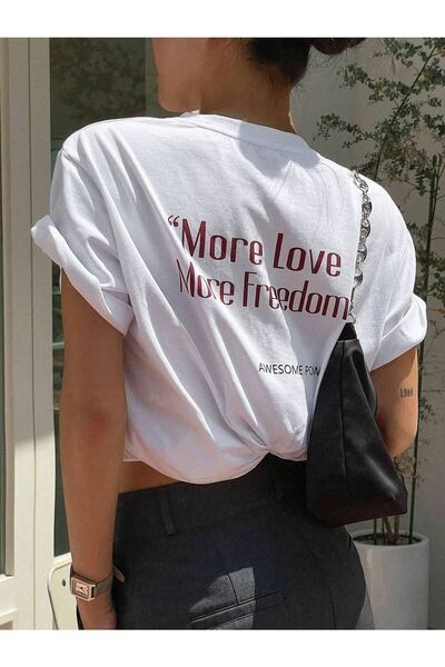 VBSVİBES Πλεκτό μπλουζάκι Unisex Λευκό Oversize More Love με στάμπα