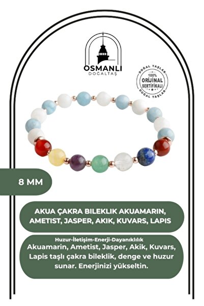 OSMANLI DOĞAL TAŞ أكوا أكوامارين، سوار شاكرا أكوامارين، أميثيست، جاسبر، عقيق،...