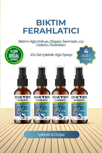 Bıktım Ağız Kokusu (Sigara, Sarımsak, v.s.) Giderici, Ferahlatıcı 4'lü set İçilebilir Ağız Spreyi 20 ml
