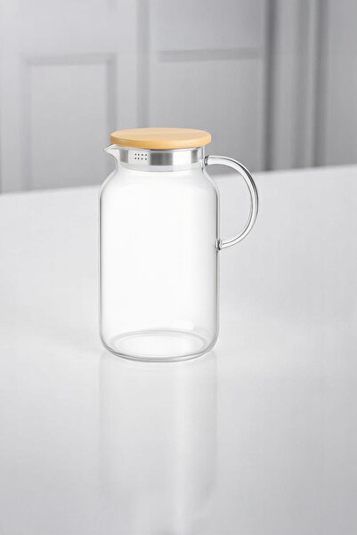 Vadi Bambu Kapaklı Borosilikat Isıya Dayanıklı Cam Sürahi 1,6 Litre