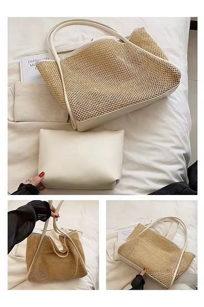 Mojeva Rose Mesh Braided Puppy Straw Women's Hand, Arm and Shoulder Bag