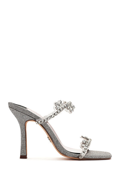 Derimod Anthracite Stone Detailed Women's Thin Heel Slippers - 24SFE4939TS