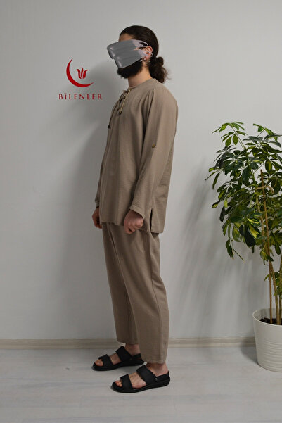 Bilenler Men's Suit for Hajj and Umrah - Elastic Trousers & Stand Collar Shirt