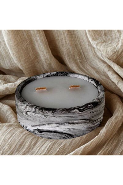 DRN Siyah Renk Geçişli, Tabakta, Ahşap Fitilli, Kokulu Mum