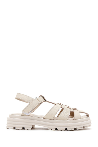 Derimod Bež Koža Sandale - Remen za gležnjeve, model 24sfd2001ft