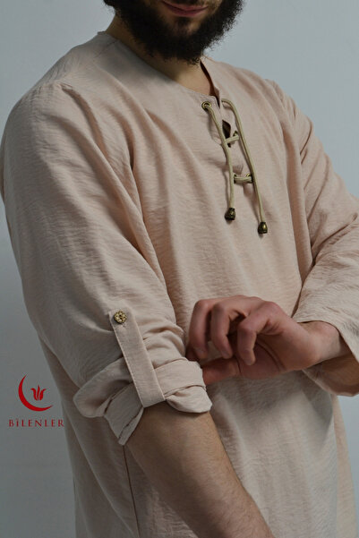 Bilenler Men's Suit for Hajj and Umrah - Elastic Trousers & Stand Collar Shirt