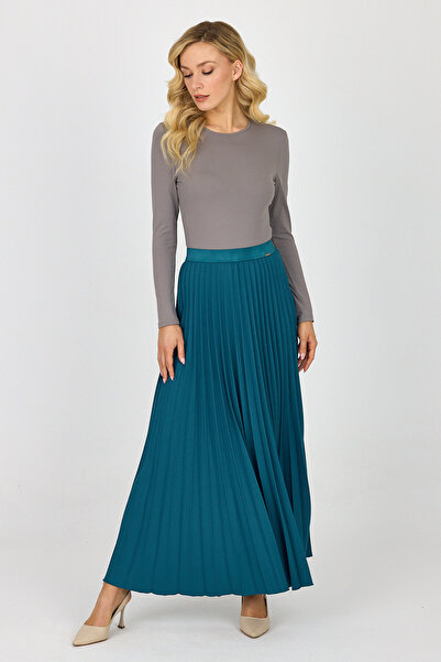 G-Line Petrol Mavisi Maxi Boy Beli Lastikli Pilise Etek