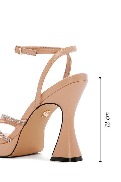 Derimod Women's Beige Ankle Strap Stone High Heeled Shoes Sandals 24Sfd441414