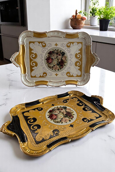 Sevinse Home Italian Rosewood Luxury Handmade Tray for 6 People Cream-Gold