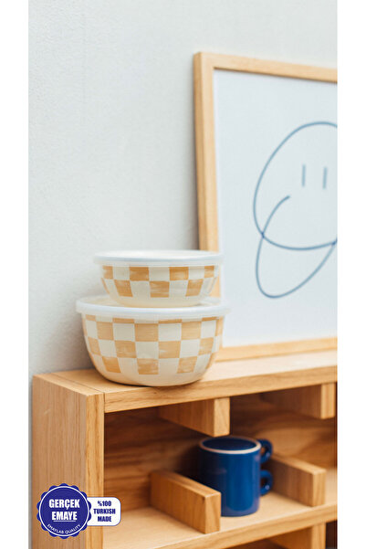 EMAYlab Beige Enamel Double Bowl Set