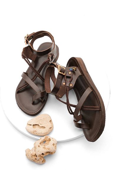 Marjin Women's Genuine Leather Accessory Eva Sole Flip Flop Cross Rope Detailed Daily Sandals Rivade Brown