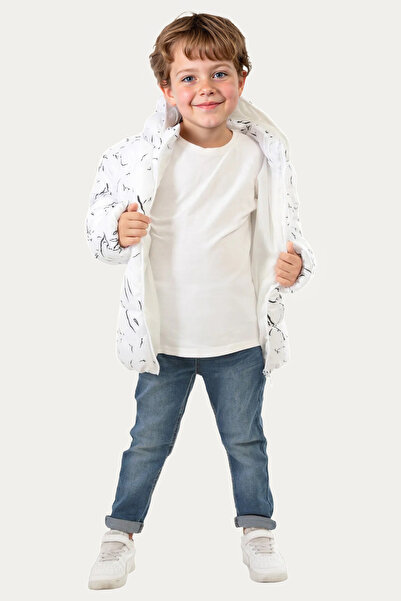 Riverstorm Jachetă de puf de iarnă pentru băieți - albă, glugă detașabilă, impermeabilă și rezistentă la vânt, cu buzunare