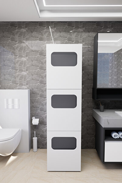 Mirobi Lavina Banyo Kirli Sepetli Çamaşır Dolabı Beyaz