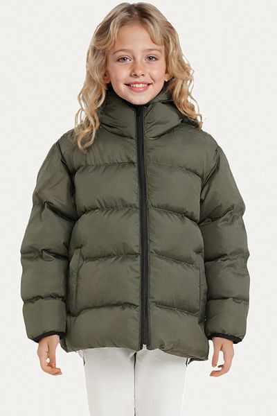Riverstorm Girl's Khaki Fleece Hooded Waterproof Wind Resistant Pocket Inflatable Winter Coat