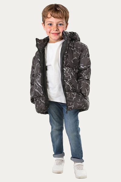 Riverstorm Boys' Winter Puffer Jacket - Black, Detachable Hood, Water and Windproof, with Pockets