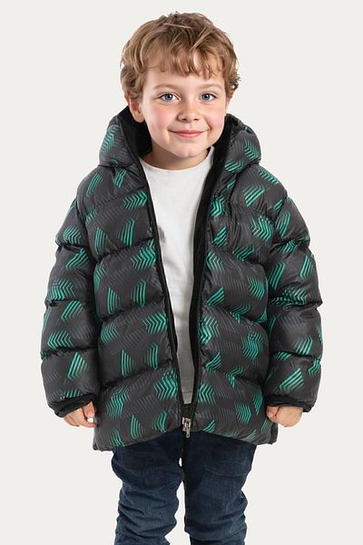 Riverstorm Boys' Winter Jacket - Black Green Digital Pattern, Fleece Water and Windproof, Hooded Inflatable
